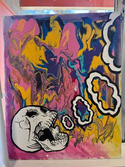 Original Acrylic Painting Skull Blowing Smoke