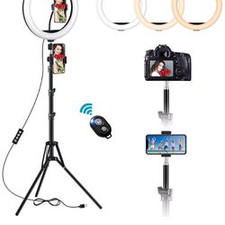 12’’ Selfie Ring Light with Tripod Stand anld Phone Holder, Dimmable LED Beauty Camera Ringlight with Extendable Phone Clip for Makeup, Photography,