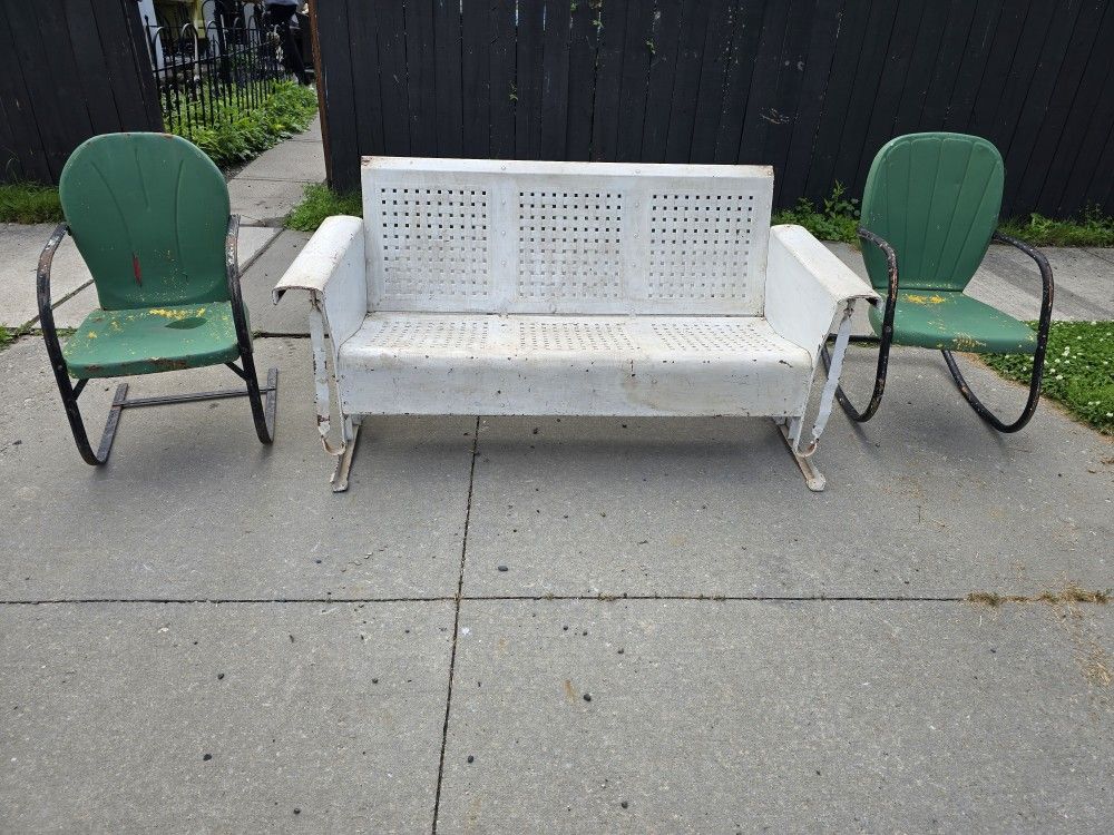 Vintage Bunting Glider and Rocker and Chair Patio Set - steel