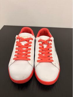 Lacoste Women Leather Shoes 741SFA0062B53 White Pink/Orange Size 5.5