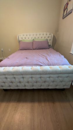 Queen size upholstered bed + mattress