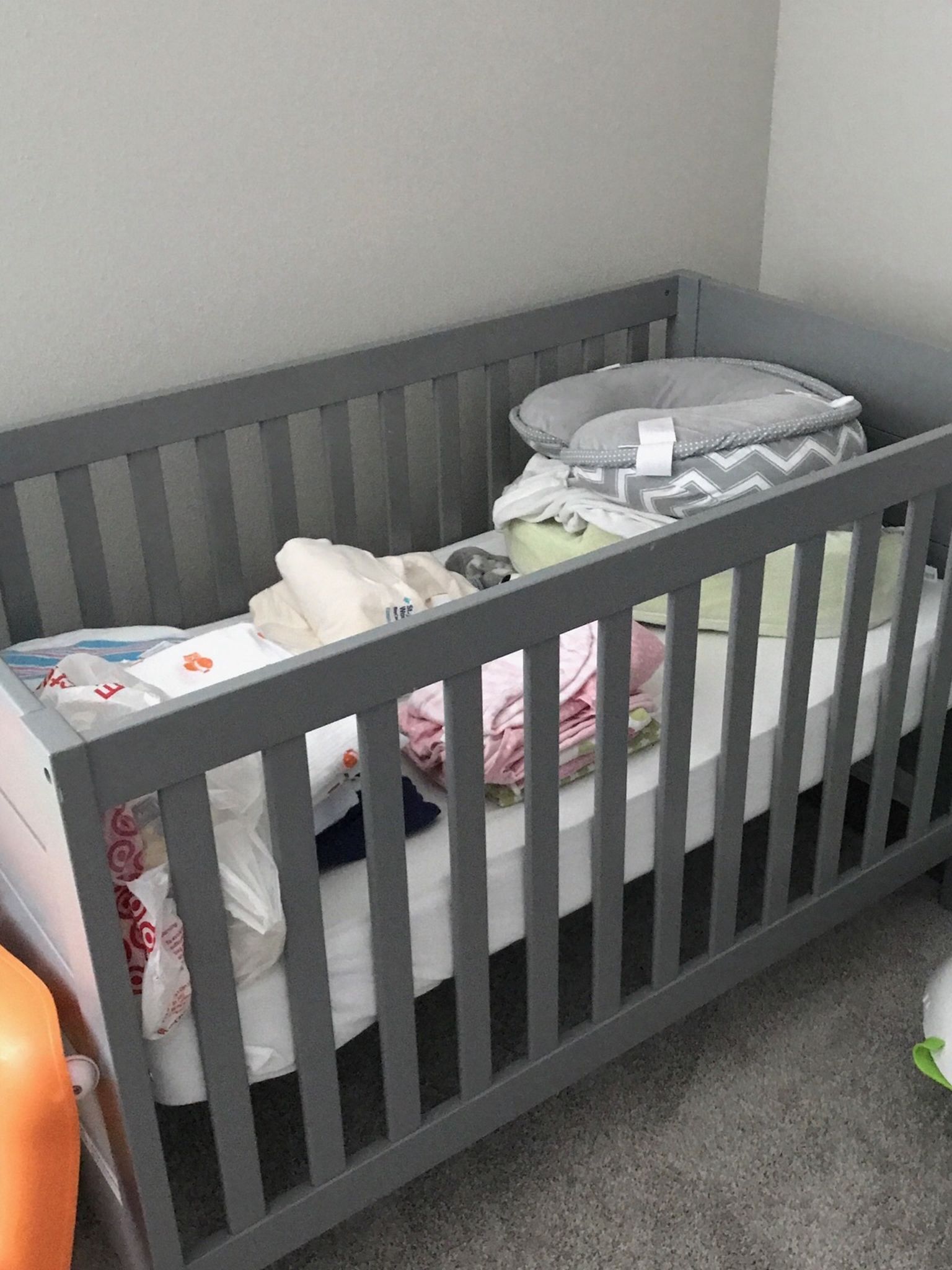 Gray Crib And Mattress