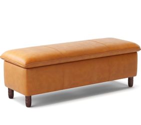 LUE BONA Storage Ottoman Bench, 49" Brown Faux Leather Storage End of Bed Bench, Modern Upholstered Window Bench with Thicker Seat/Nailhead Trim/Safet