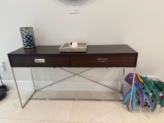 Dark Wood Console Table with Chrome Base