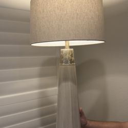 Modern Textured Ceramic Table Lamps (Set of 2) – Neutral Gray & Linen Shade