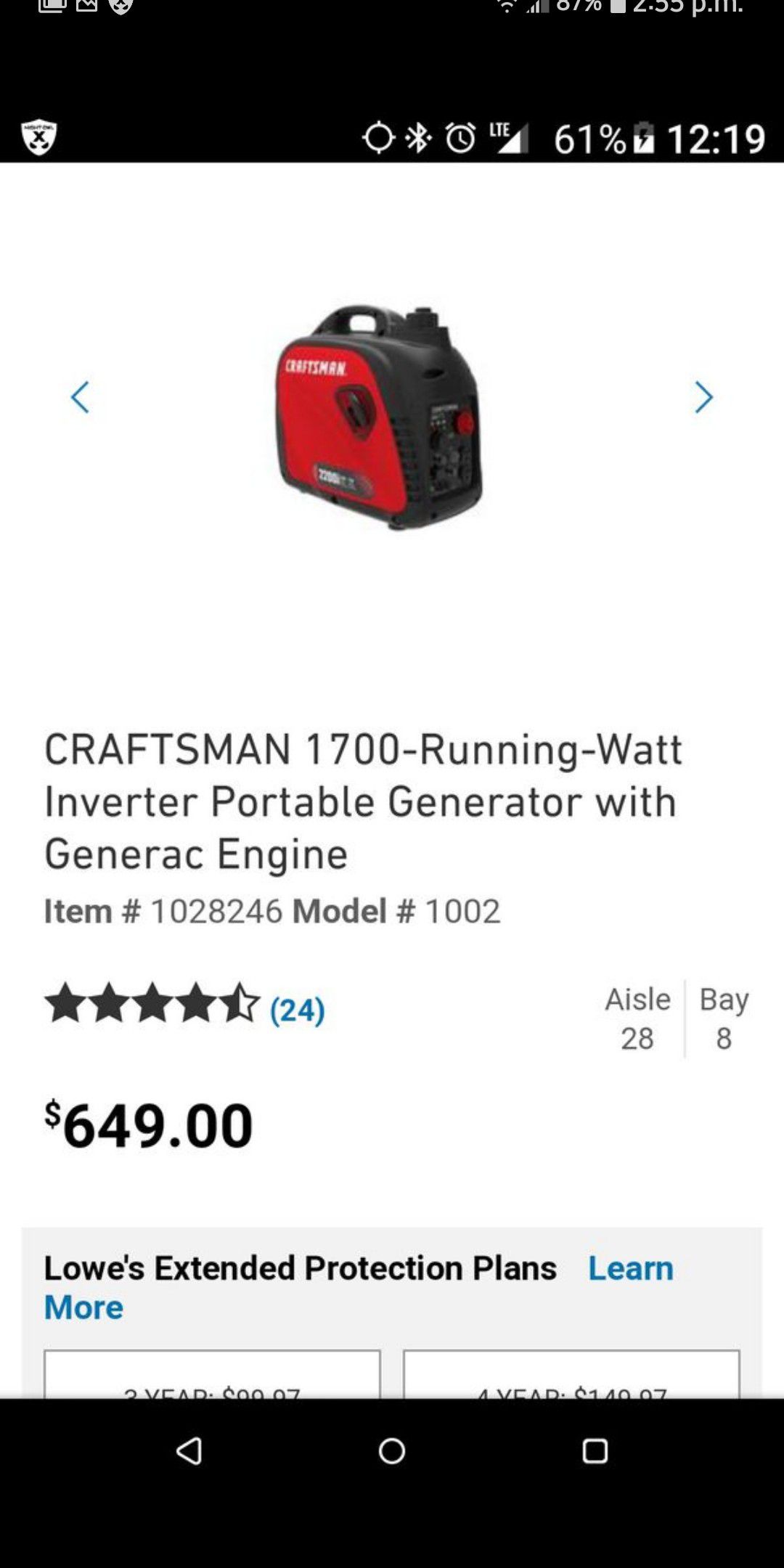 new in box Craftsman 2200 watt generator