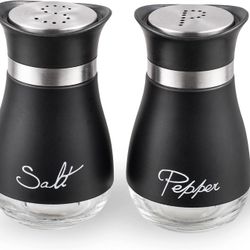 Salt and Pepper Shakers, Stainless Steel and Glass Bottle, Set of 2, Black