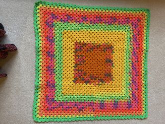 Hand crochet lap or baby blanket. Thick. 36 x 36. Machine washable acrylic yarn. From smoke free, pet free, COVID free home. Public pick up only.