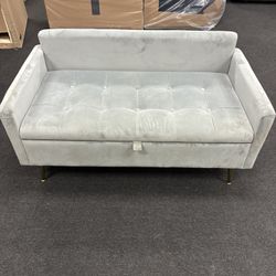 Grey Storage Bench with Pillows 