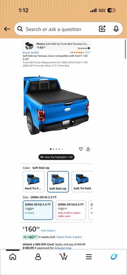 5.5FT Soft Roll-Up Tonneau Cover Compatible with Ford F-150 5.5FT Truck Bed Cover Replacement for 2004-2014 Ford F-150 2006-2014 Lincoln Mark LT 5.5 B