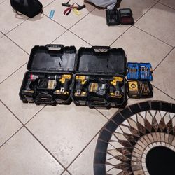 2 Sets Of DeWalt 20V MAX And Dewalt Drills And Ryobi Drills