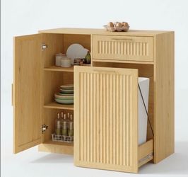 Natural Oak Fluted Trash Can Cabinet (HN)