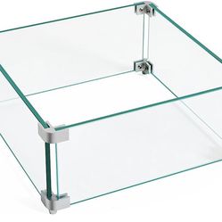 Wind Guard for Firepits, Thick Square Glass Shield, Glass Panel with Hard Aluminum Corner Bracket & Feet