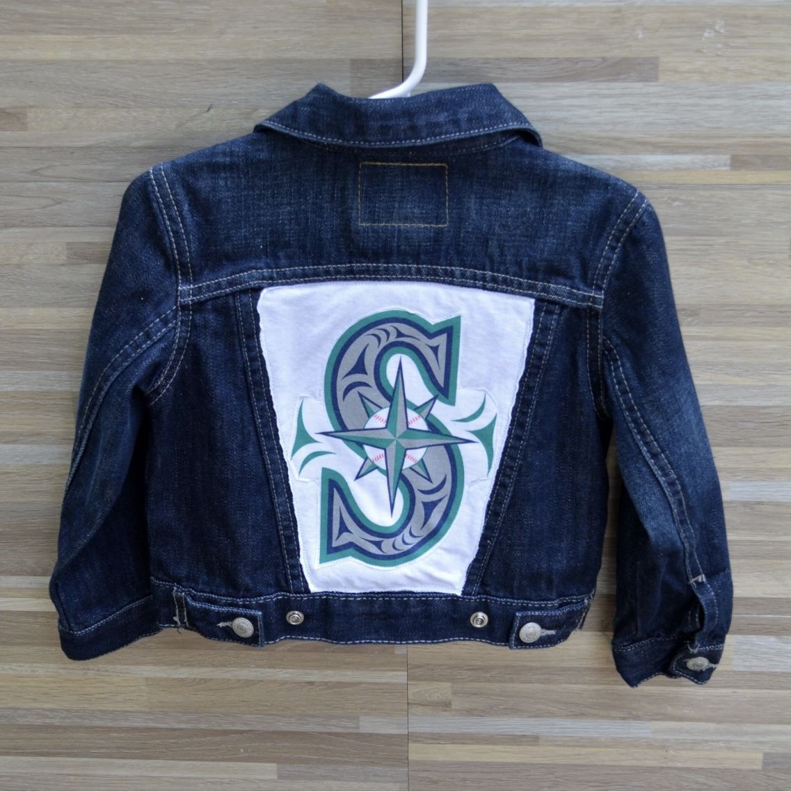 upcycled Seattle Mariners Levi denim jean jacket toddler size 2T