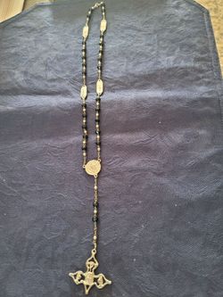 Black Bead Rosary with Gold-Tone Cross