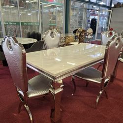 Dining Table Set Genuine Stone Top 