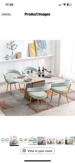 Dining Chairs Set of 4, Velvet Dining Chairs with Metal Legs (Blue)