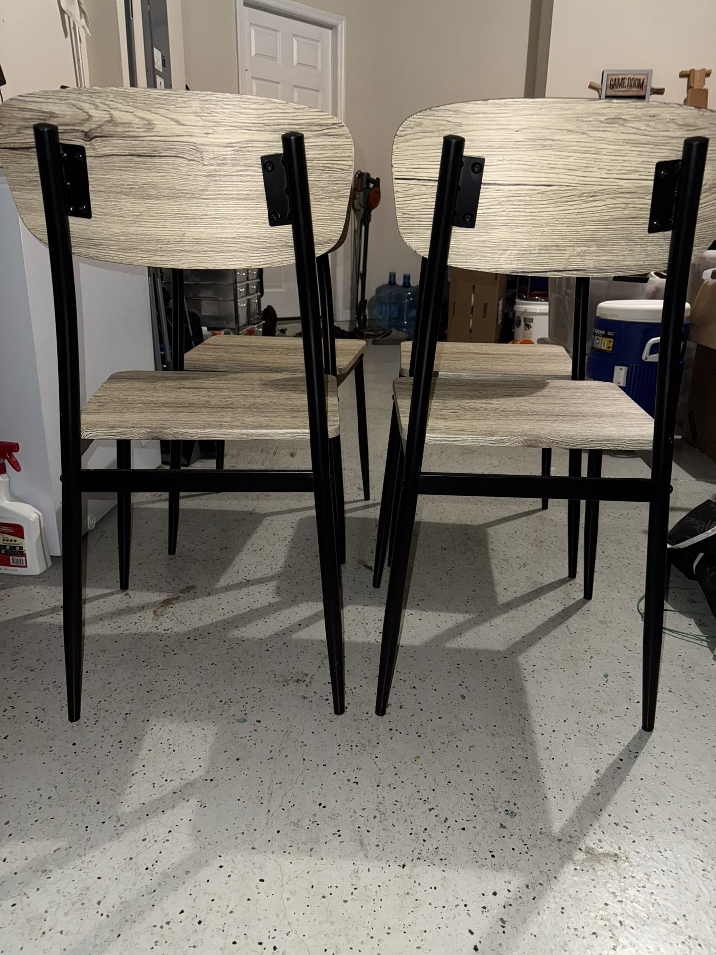 Light Brown Finished Wood and Black Metal 4-Piece Dining Chair Set