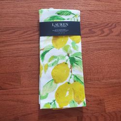 Lauren Ralph Lauren Lemon Print Kitchen Towels 100% Cotton Yellow Green Set Of 2
