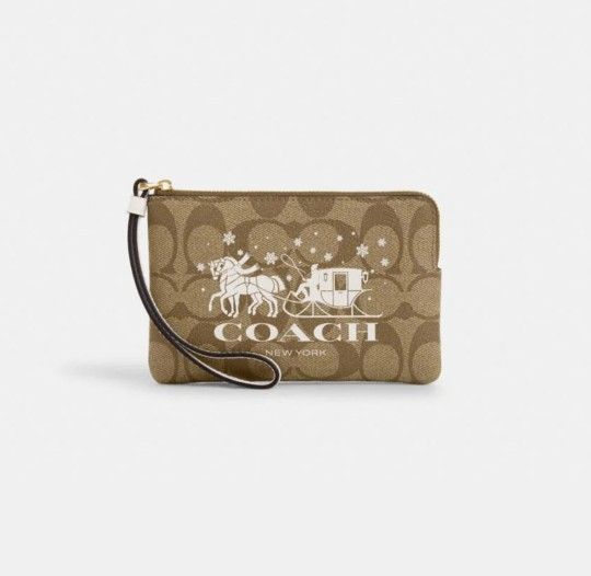 Coach Corner Zip Wristlet Signature Canvas