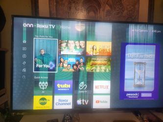 Onn ruku 50' tv used it has Vertical line as seen on the photo, works sound. No tv stand $60
