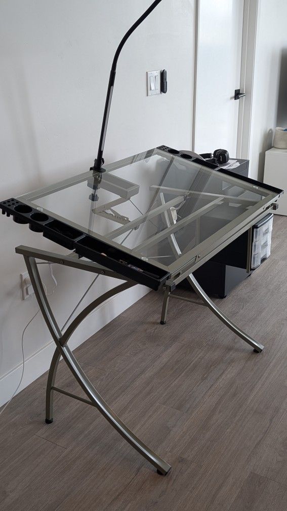 Glass Top Drawing Desk + Swivel Chair