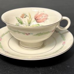 Theodore Haviland NY Garden Flowers 1950s Cup & Saucer Set, USA