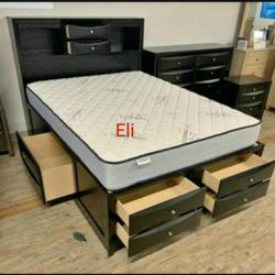 Emily Black Storage Platform Bedroom Set/Dresser,mirror,Nightstand,Bed//Queen And King Size Available//Mattress Sold Separately 