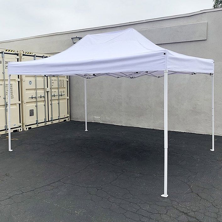 (Brand New) $130 Heavy-Duty 10x15 ft Popup Canopy Tent Instant Shade with Carry Bag, White/Blue