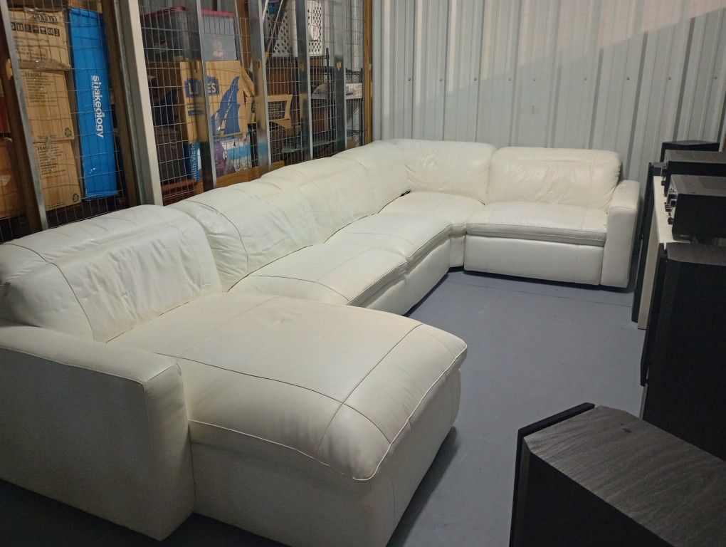 White Leather Electric Sectional 