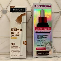 New skincare Neutrogena Purescreen+ Mineral UV-Tint Face Liquid with SPF 30 and Cicatricure Facial Peeling Antimanchas.