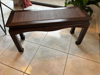 Dark Wood & Woven Rattan Bench/Table