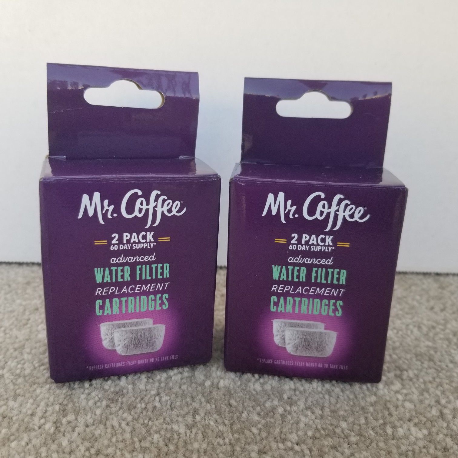New Mr. Coffee Advanced Water Filter Replacement Cartridges Lot Of 2 - 120 Day Supply