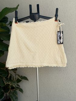 Cream Knit Wrap Mini Skirt (Size L)