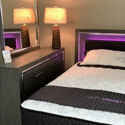 Bedroom Set with Led Lights Headboard 🌟$39 Down Payment with Financing ⭐ 90 Days same as cash