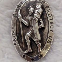 Vintage Sterling St Christopher 1.25" with 25" Sterling Curb Chain, 16.71grams