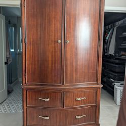 Wood armoire with 5 drawers and 2 shelves