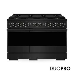 ZLINE 48 in. 6.7 cu. ft. Marino Gas Range with 8 Burner DuoPro Cooktop and Dual Ovens in Black Stainless Steel
