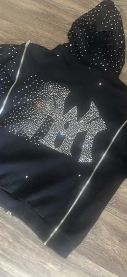 Watson Luxe Crystal Triple Zip Hoodie - Black Rhinestone Size XL