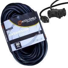 American DJ Accu-Cable 3-Wire Edison AC Extension Cord with Three Plugs (12 AWG, Black, 50')