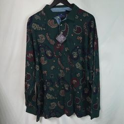 Vintage JJ Oliver Long Sleeve Golf Polo Shirt Mens XL Green Paisley NWT Sun Day