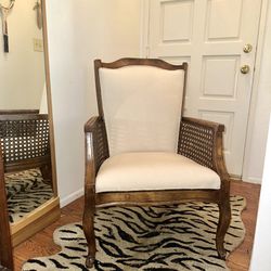 Cream/White Vintage Cane Upholstered Arm Chair