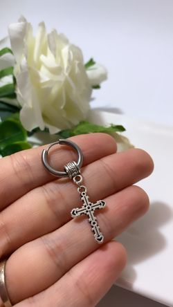 Hips Hop Jewelry Gothic Antique Silver Men Cross Clip on Earring