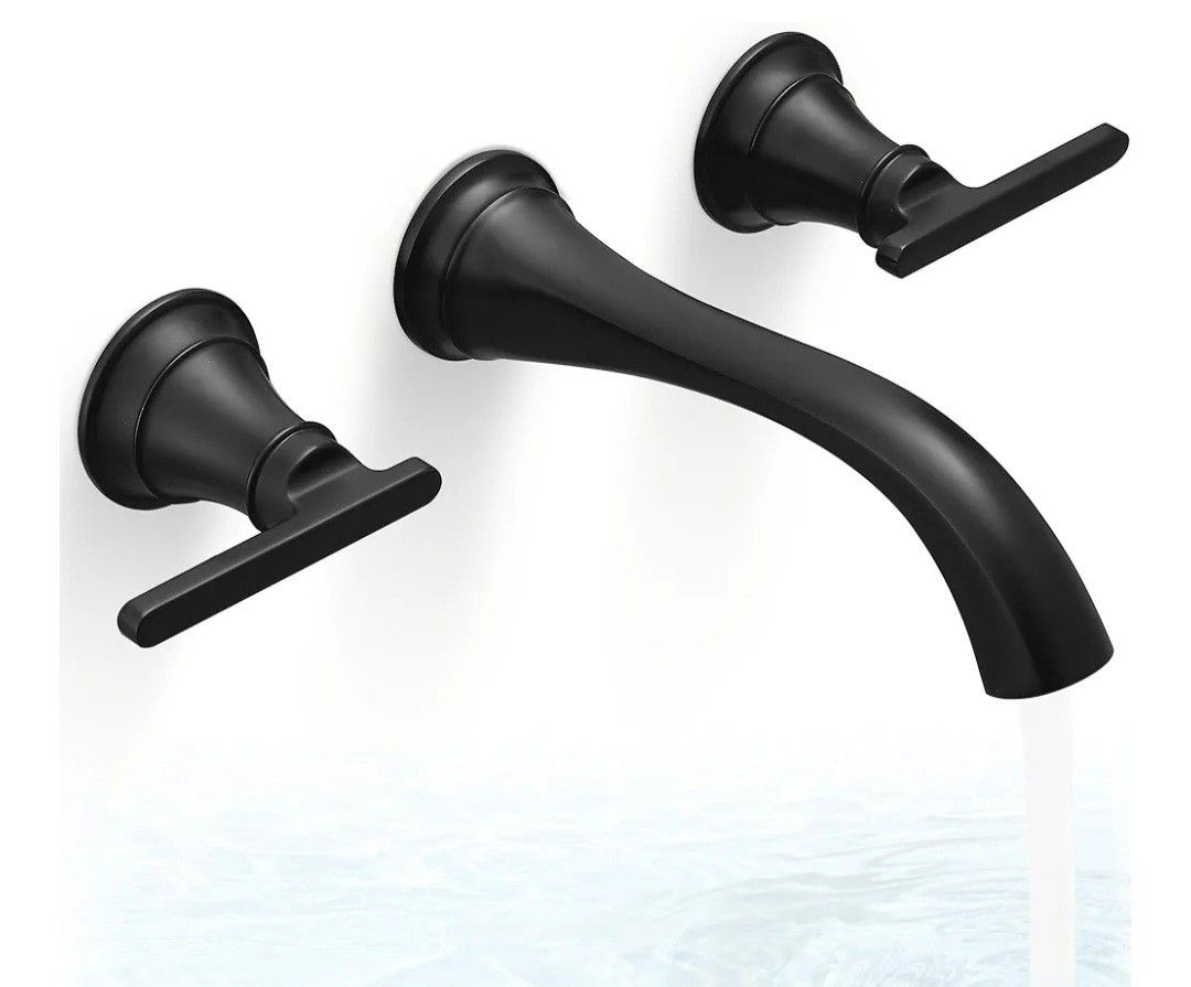 Hoigy Tub Filler Faucet Wall Mount 3-hole Matte Black With Rough-in Valve New