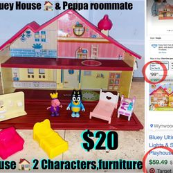 $20 Bluey & Peppa’s Pig Roommate Play House 🏠 2 Characters and furniture in great condition