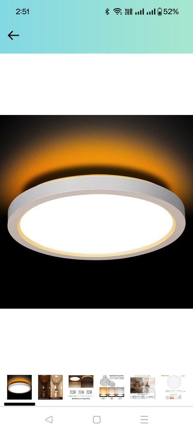 13 Inch LED Flush Mount Ceiling Light with Night Light, 24W, 2400lm, 3000K/4000K/5000K Selectable, Round Flat Panel Light, Dimmable Fixture for Dining