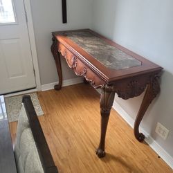 Decorative Wood And Marble Console Table