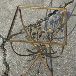 Vintage Italian Gilt Metal Floral Side Table / Plant Stand - MCM