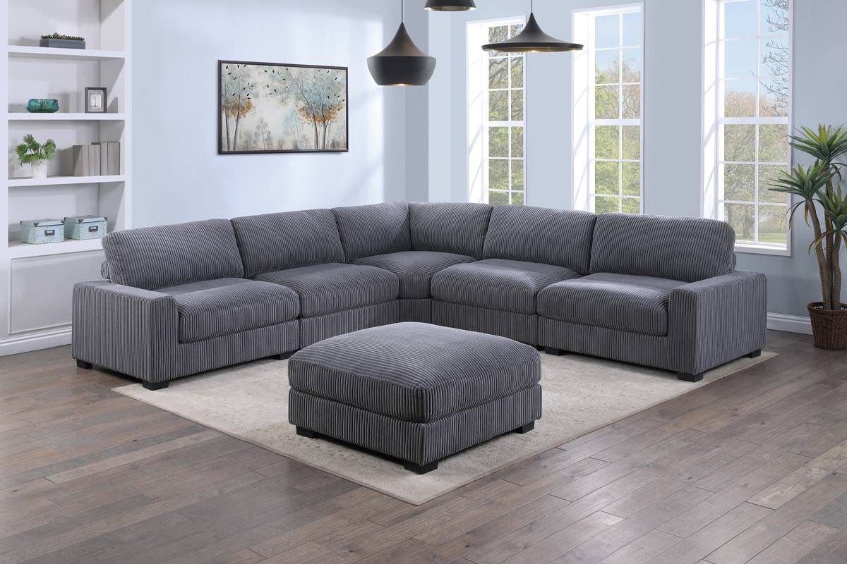 Gray Corduroy Sectional Sofa 