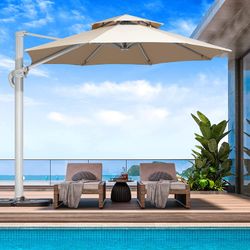 9ft All-Aluminum Deluxe Patio Umbrellas Double Top Cantilever Umbrella Large Round Outdoor Heavy Duty Umbrella Offset Hanging Sun Umbrella with Brand 